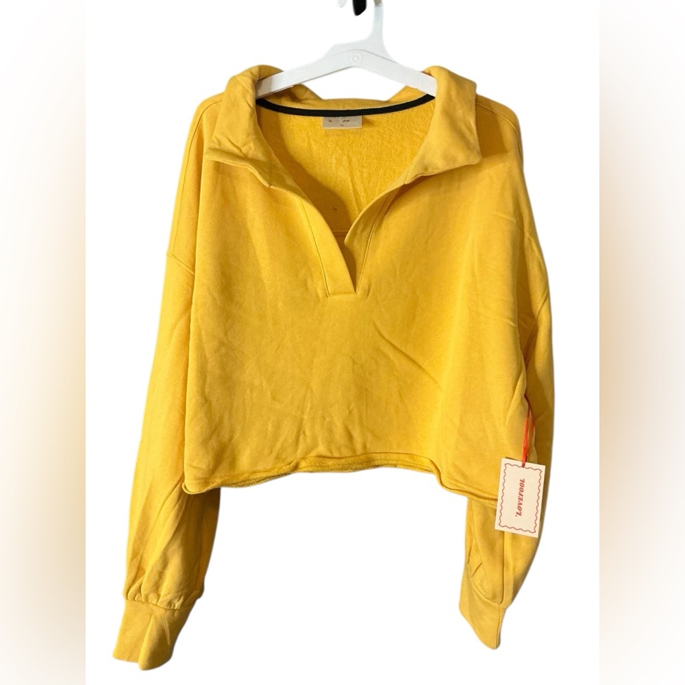 Yellow Cropped Polo Sweatshirt with Long Sleeves